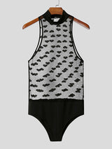 Mens Heart Print Sheer Mesh Sleeveless Bodysuit SKUL14187