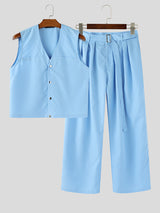 Mens Solid Color Casual Two Pieces Outfit SKUL15142