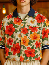 Mens Floral Print Colorblock Short Sleeve Shirt SKUL12723