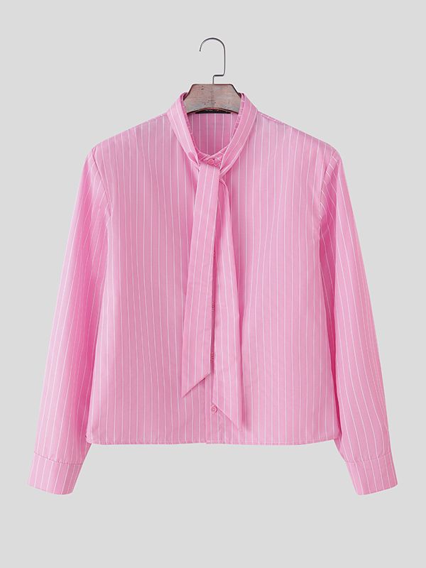 Men's Stripe Padded Shoulder Long Sleeve Shirt SKUL41547