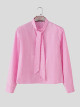 Men's Stripe Padded Shoulder Long Sleeve Shirt SKUL41547