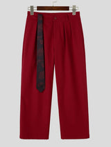 Men's Clean Fit Retro Paisley Streamer Belt Double Pleated Front Full Length Wide Leg Pant SKUL82404
