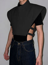 Men's Futuristic Broad Shoulder Side Buckle Waistcoat SKUL54668
