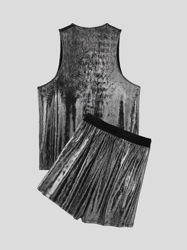 Mens Silver Shiny Casual Two Pieces Outfit SKUL19762