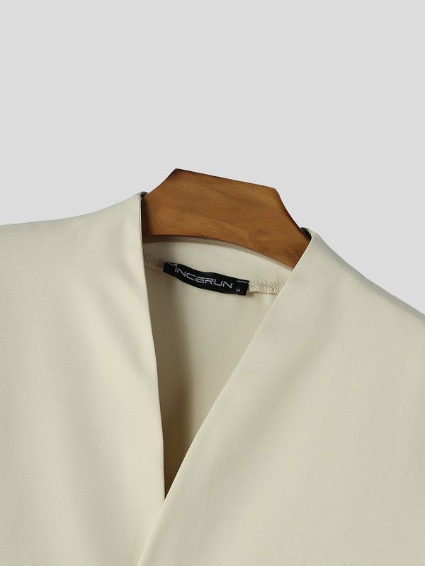 Men's Modern Clean-Fit City Commute Cross V-Neck Lone Sleeve Shirt SKUL85131