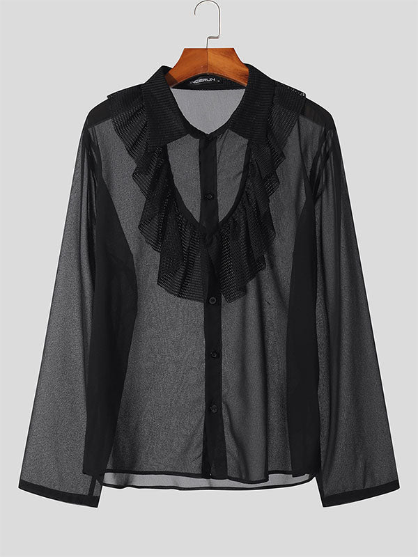 Mens Lace Ruffle Trim Design Long Sleeve Shirt SKUK73661