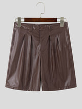 Mens Loose-Fit Leather Casual Short SKUK74707