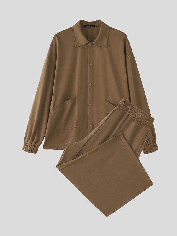 Men's Solid Color Minimal Casual Two Pieces Outfit SKUL45260