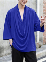 Men's Avant-Garde Draped Cowl Neck Deep V-neck Oversized Shirt SKUL53233