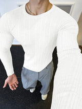 Men's Solid Color Textured Long Sleeve T-Shirt SKUL36666