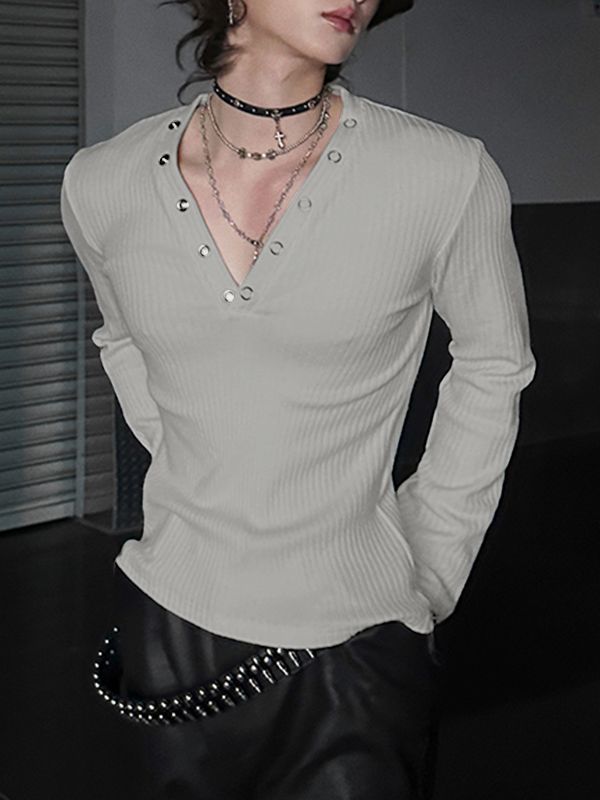 Men's Solid Color Textured Long Sleeve T-Shirt SKUL39984