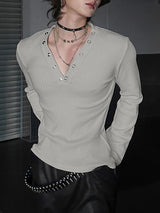 Men's Solid Color Textured Long Sleeve T-Shirt SKUL39984