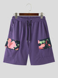 Mens Floral Print Patchwork Side Pockets Shorts SKUK56866