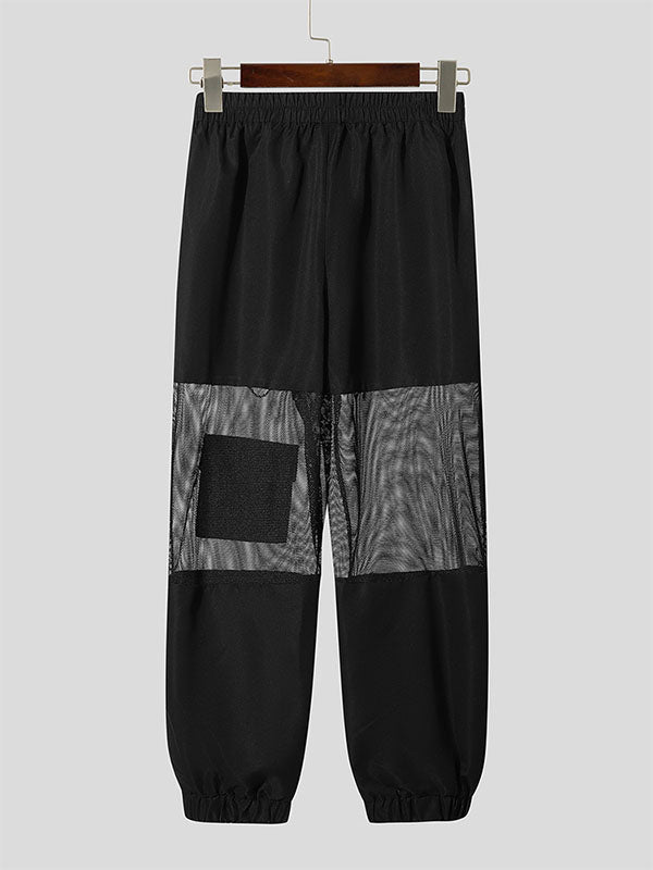 Mens Sheer Mesh Patchwork Casual Long Pant SKUL02105