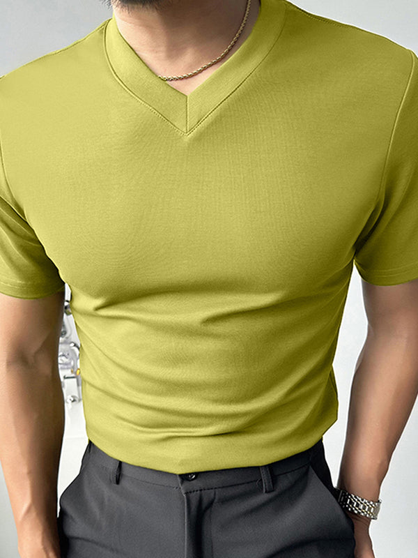 Mens Solid V-Neck Casual Short Sleeve T-Shirt SKUK60302