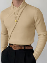 Men's Solid Color Textured Knit Long Sleeve Sweater SKUL49860