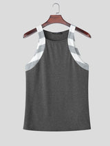 Men's Vintage Casual Checkered Panel Fitted Muscle Tank SKUL68341