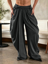 Men's Avant-Garde Pinstripe Deep-Pleated Lantern Silhouette Drop-Crotch Pant SKUL79741