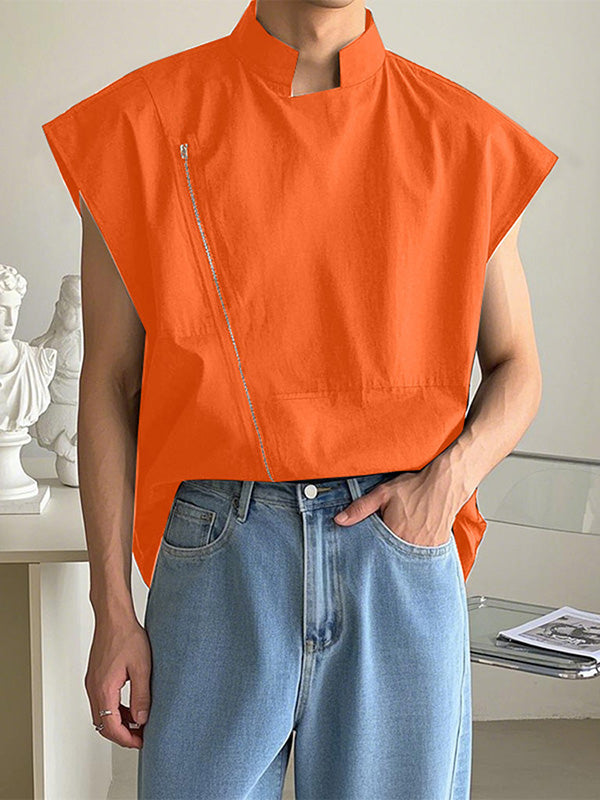 Mens Solid Color Zipper Wide-Shoulder Tank SKUK99014