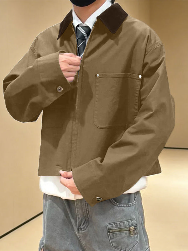 Men's Casual Contrast Collar Long Sleeve Zipper Jacket SKUL50116