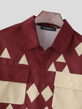 Men's Diamond Print Contrast Color Short Sleeve Shirt SKUL40099