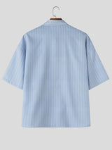 Men's Vintage Artistic Swallow Print Vertical Ribbed Short Sleeve Shirt SKUL69375