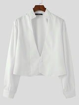 Mens Solid Color Deep V-Neck Long Sleeve Shirt SKUL01320