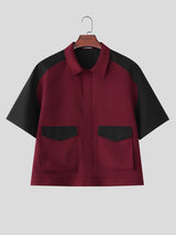 Men's Japanese City Boy Style Color-Block Short Sleeve Shirt SKUL76782