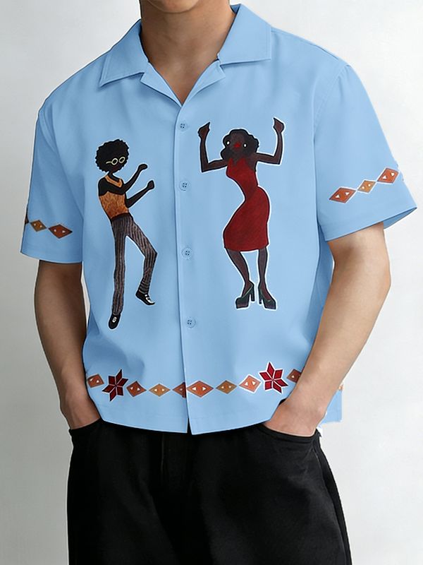 Men's Retro Soul Dance Graphic Cuban Collar Shirt SKUL55490