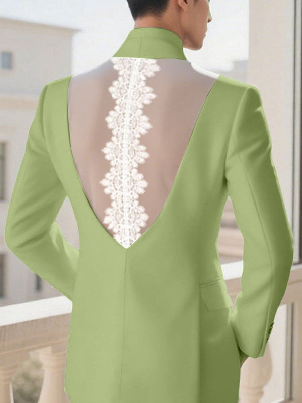 Men's Lace Patchwork Backless Long Sleeve Blazer SKUL24944