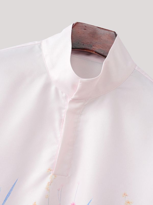 Men's Minimalist Casual Lightweight Floral Print Stand Collar Short Sleeve Shirt SKUL60818