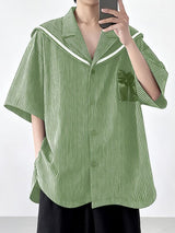 Men's Satin Bow Striped Sailor Collar Shirt SKUL41064