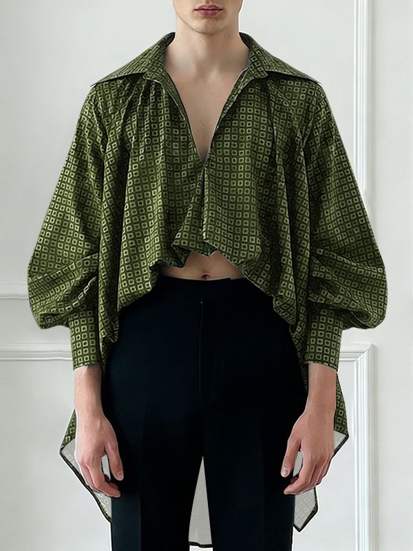 Men's Loose Fit Cropped Long Sleeve Shirt SKUL51987