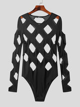 Mens Cutout Crew Neck Long Sleeve Bodysuit SKUK28608