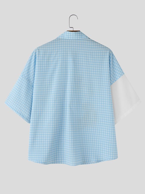 Men's Avant-Garde Playful Kidcore Gingham Patchwork Shirt SKUL59530