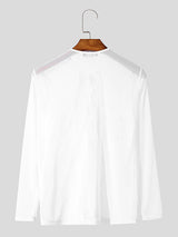 Mens Ruffle Patchwork Sheer Long-Sleeve T-Shirt SKUK96655