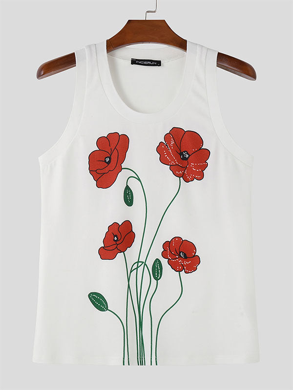 Mens Floral Print Crew Neck Tank SKUK70459