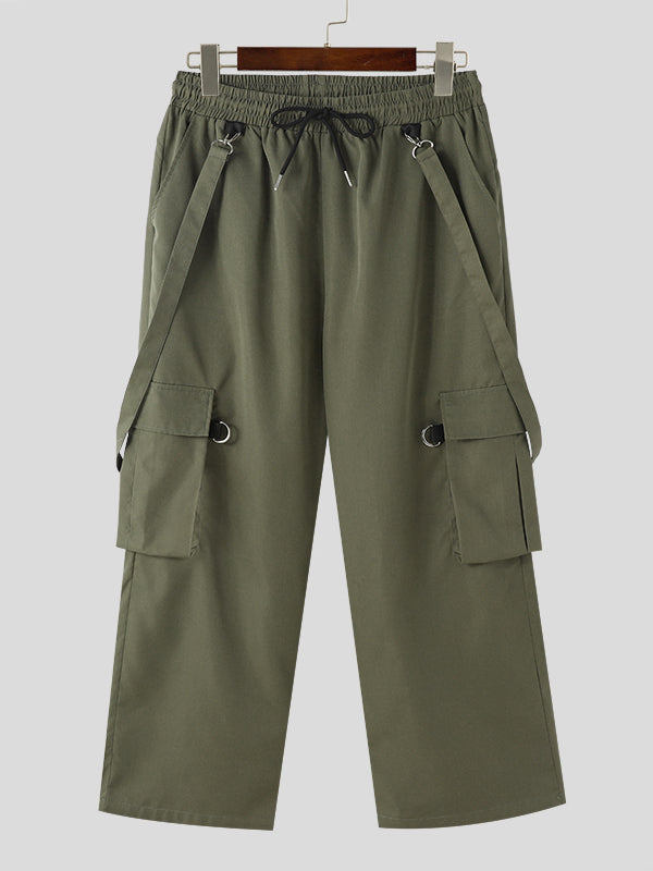 Mens Solid Casual Drawstring Waist Cargo Overall SKUK41156