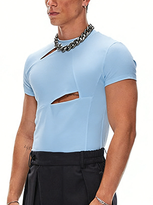Men's Cut Out Design Short Sleeve T-shirt SKUL54436