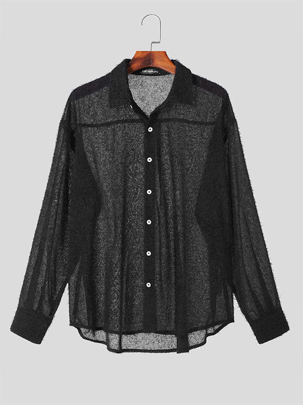 Mens Fuzzy Lapel Casual Long Sleeve Shirt SKUK43629