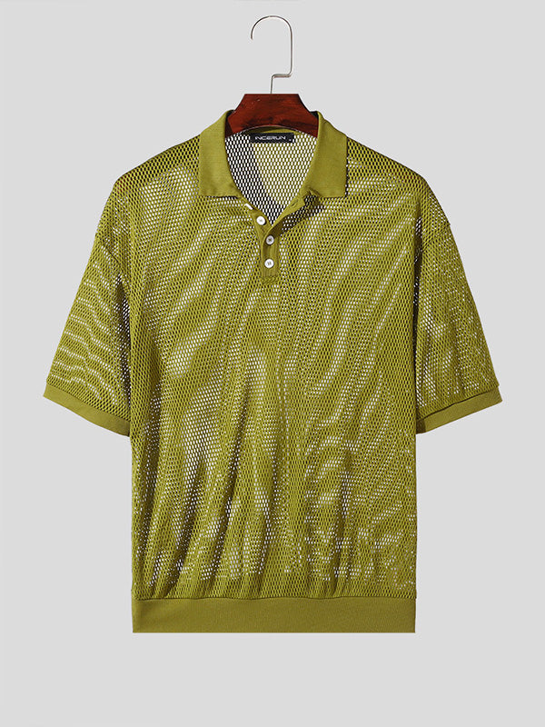 Mens Solid Mesh See Through Golf Shirt SKUK61127