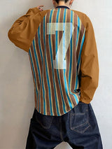 Men's Striped Color Block V Neck Long Sleeve T-Shirt SKUL32989