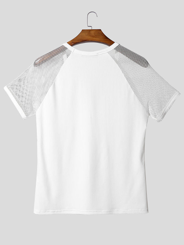 Mens Sheer Mesh V-Neck Short Sleeve T-Shirt SKUL18909