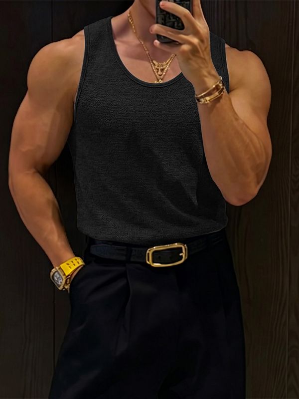 Men's Vintage Casual Slub Textured Knit Fitted Muscle Tank SKUL69705