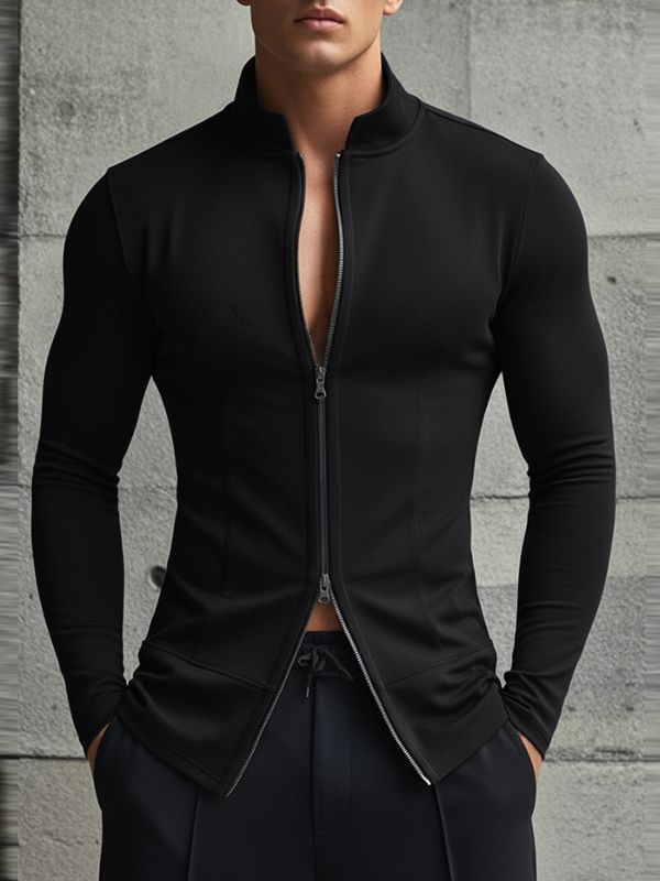 Men's Casual Minimalist Double Zipper Long Sleeve Cardigan SKUL46228