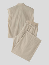 Men's Solid Lapel Drawstring Two Pieces Outfit SKUL31923