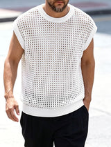 Men's Casual Hollow Out Mesh Knit Sleeveless T-shirt SKUL63641