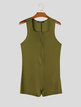 Men's Athletic Gym Front Zip Skinny Sleeveless Bodysuit SKUL72625