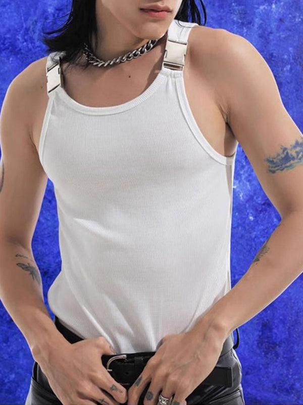 Mens Metal Buckle Design Solid Sleeveless Vest SKUK46277