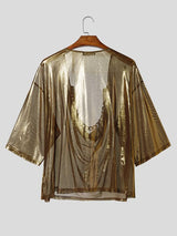 Men's Y2K Liquid Metal Avant-Garde Drape Cowl Neck T-shirt SKUL70453